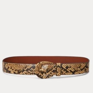 New Ralph Lauren Crescent Buckle Faux Snakeskin Wide Belt leather